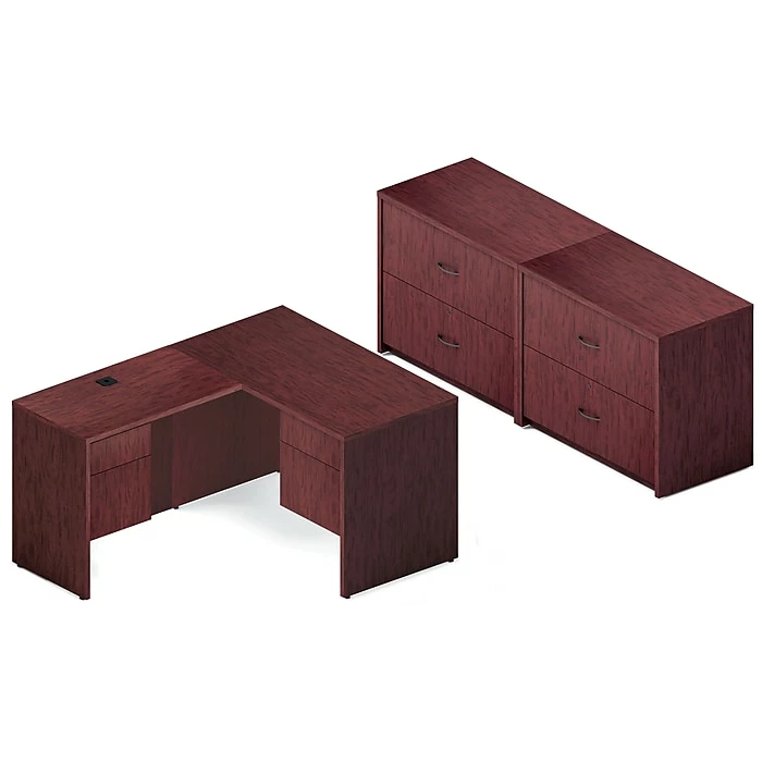 Global Genoa Desking Bundle 5, Quartered Mahogany (TDG5SL-QTM)