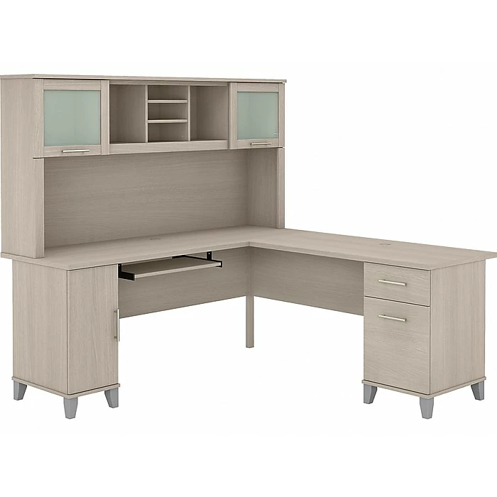 Bush Furniture Somerset 72" L-Shaped Desk With Hutch, Sand Oak (SET001SO)