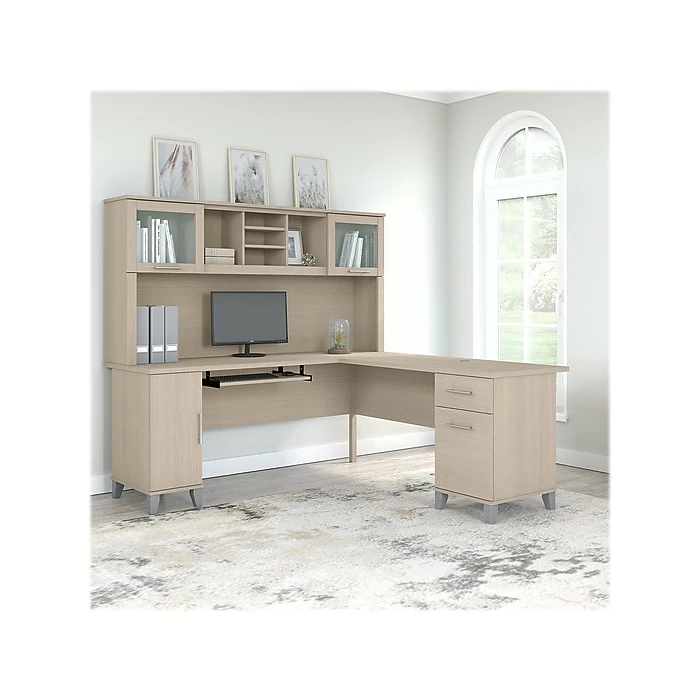 Bush Furniture Somerset 72" L-Shaped Desk With Hutch, Sand Oak (SET001SO) - Image 2