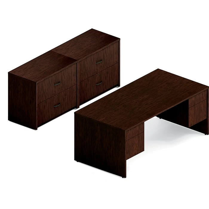 Global Genoa Desking Bundle 3, Dark Espresso Laminate, 72"W/66"W X 104"L X 29"H