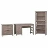 Bush Furniture Key West 54"W Single Pedestal Desk With Lateral File And 5 Shelf Bookcase, Washed Gray (KWS009WG)