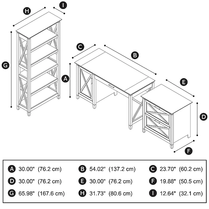 Bush Furniture Key West 54"W Single Pedestal Desk With Lateral File And 5 Shelf Bookcase, Washed Gray (KWS009WG) - Image 5
