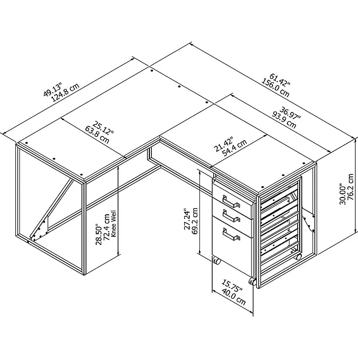 Bush Furniture Refinery 50W L Shaped Industrial Desk With 37W Return And Mobile File Cabinet, Rustic Gray (RFY004RG) - Image 5