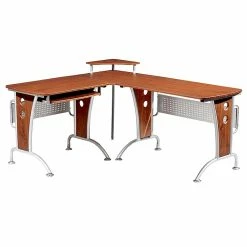 Techni Mobili Deluxe 57"W L-Shaped Desk, Mahogany (RTA-3806-M615)