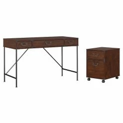Kathy Ireland® Home By Bush Furniture Ironworks 48W Writing Desk And 2 Drawer Mobile File Cabinet, Coastal Cherry (IW001CC)
