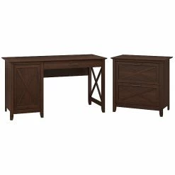 Bush Furniture Key West 54W Computer Desk With Storage And 2 Drawer Lateral File Cabinet, Bing Cherry (KWS008BC)