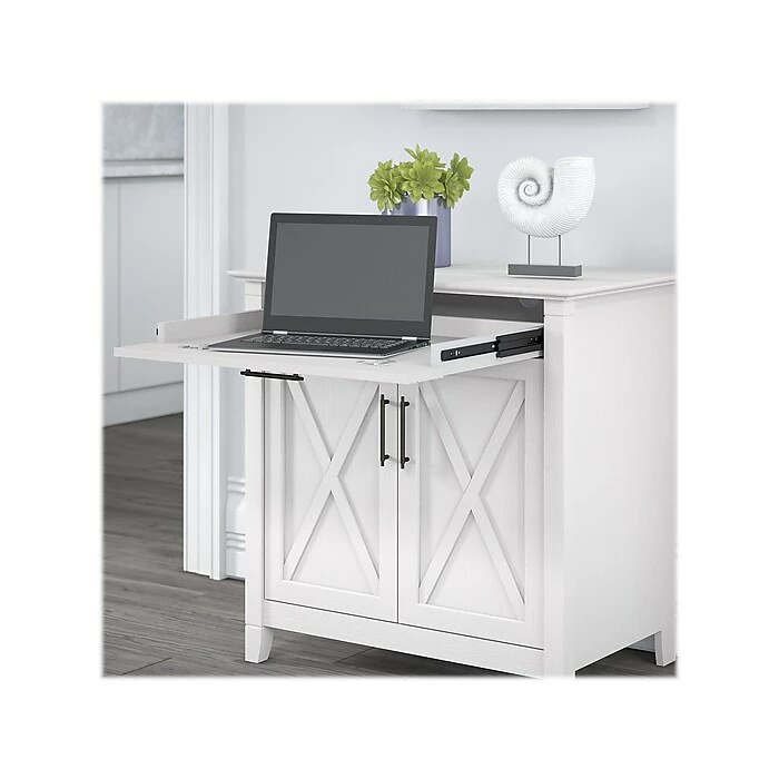Bush Furniture Key West 30" Secretary Desk With Storage And 5-Shelf Bookcase, Pure White Oak (KWS012WT) - Image 3