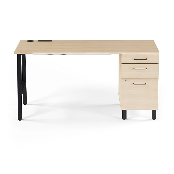 Union & Scale™ Essentials 60" Single Pedestal Desk, Natural (UN60419)