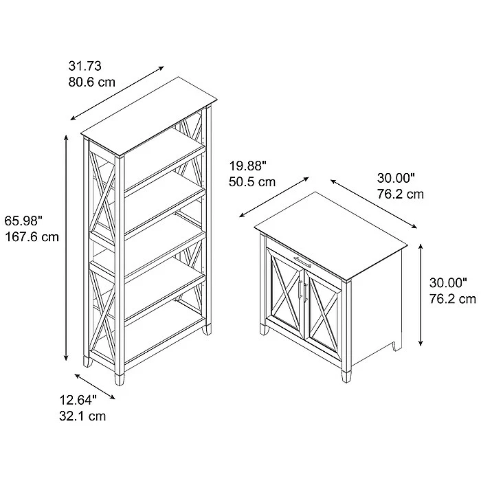 Bush Furniture Key West 30" Secretary Desk With Storage And 5-Shelf Bookcase, Pure White Oak (KWS012WT) - Image 5