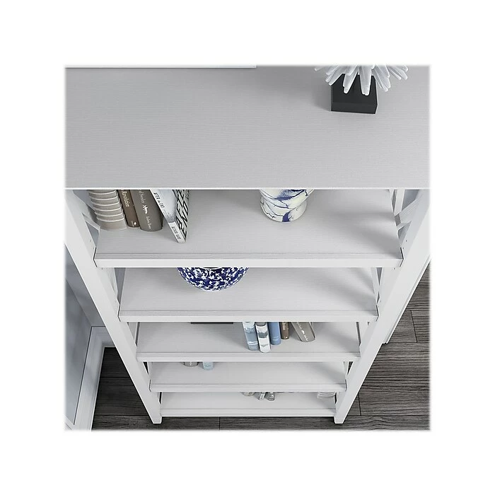 Bush Furniture Key West 30" Secretary Desk With Storage And 5-Shelf Bookcase, Pure White Oak (KWS012WT) - Image 7