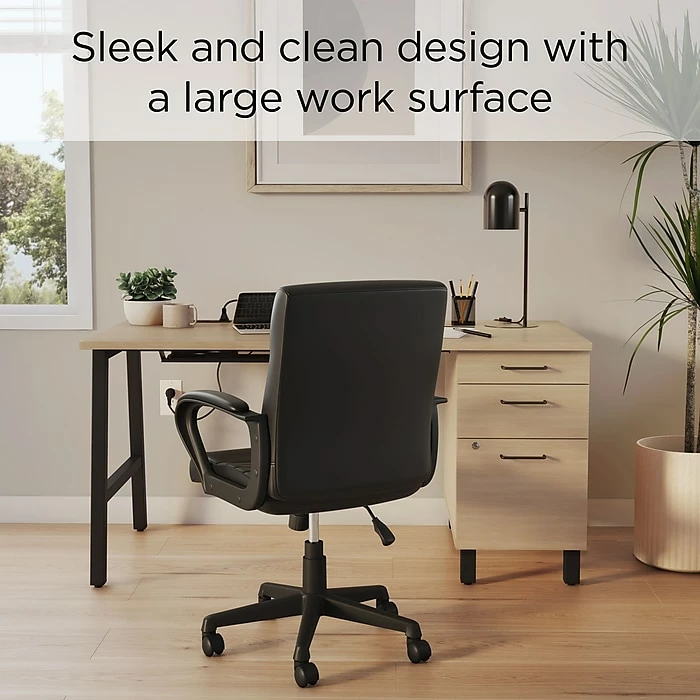 Union & Scale™ Essentials 60" Single Pedestal Desk, Natural (UN60419) - Image 2