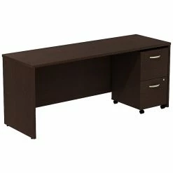 Bush Business Furniture Westfield Desk Credenza W/ 2 Drawer Mobile Pedestal, Mocha Cherry (SRC030MRSU)