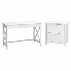 Bush Furniture Key West 48" Writing Desk With 2-Drawer Lateral File Cabinet, Pure White Oak (KWS003WT)