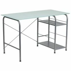 Flash Furniture 47" Glass Computer Desks Silk, White/Silver (NANWK086)