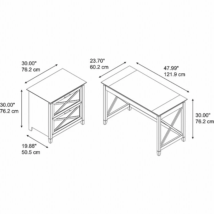 Bush Furniture Key West 48" Writing Desk With 2-Drawer Lateral File Cabinet, Pure White Oak (KWS003WT) - Image 6