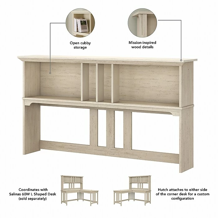 Bush Furniture Salinas 60W Hutch For L Shaped Desk, Antique White (SAH160AW-03) - Image 4