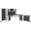 Bush Furniture Somerset 72" L-Shaped Desk With Hutch, Lateral File Cabinet And Bookcase, Storm Gray/White (SET012SGWH)