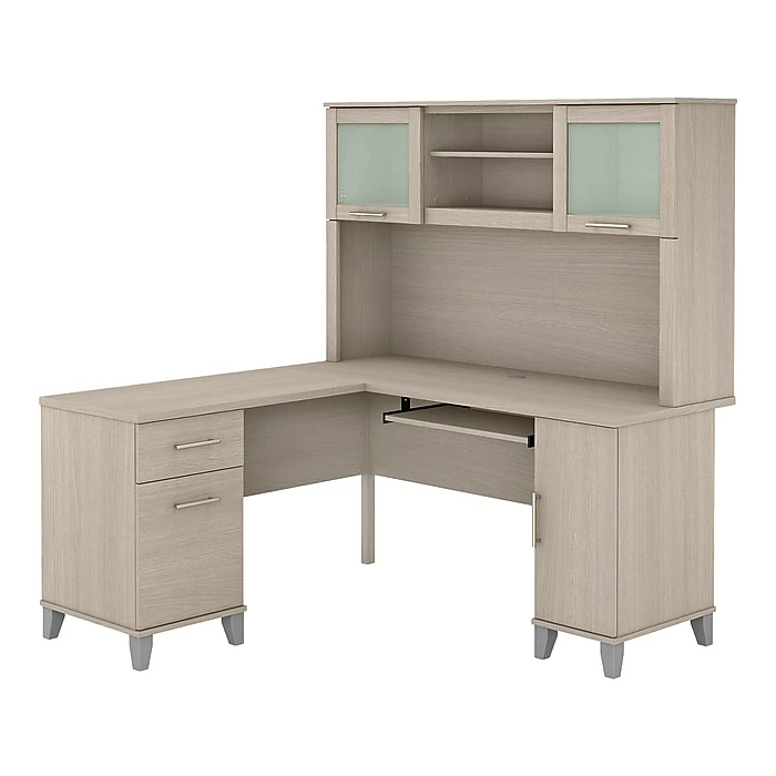 Bush Furniture Somerset 60" L-Shaped Desk With Hutch, Sand Oak (SET002SO)