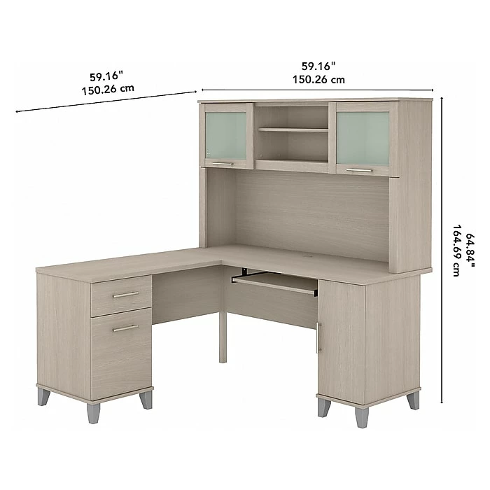 Bush Furniture Somerset 60" L-Shaped Desk With Hutch, Sand Oak (SET002SO) - Image 5