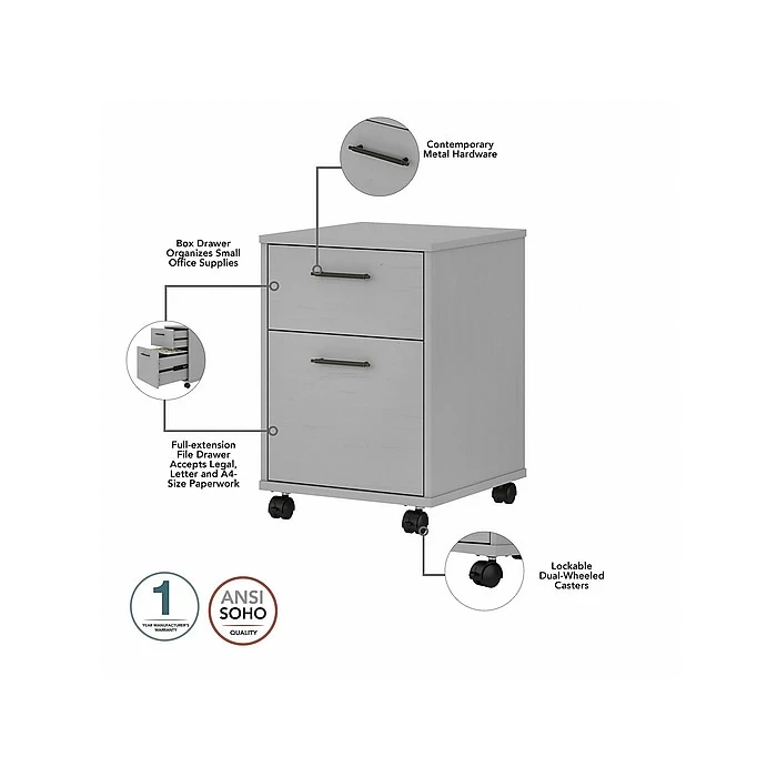 Bush Furniture Key West 60" L-Shaped Desk With 2 Drawer Mobile File Cabinet And 5 Shelf Bookcase, Cape Cod Gray (KWS016CG) - Image 4