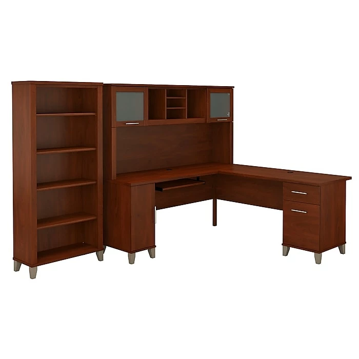 Bush Furniture Somerset 72W L Shaped Desk With Hutch And 5 Shelf Bookcase, Hansen Cherry (SET011HC)