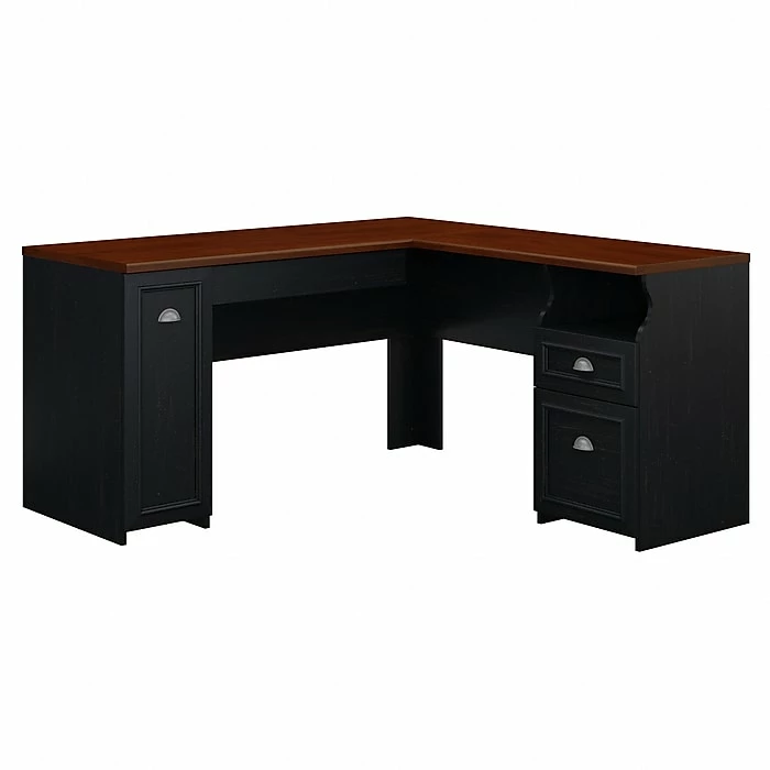 Bush Furniture Fairview L Shaped Desk, Antique Black/Hansen Cherry (WC53930-03K)