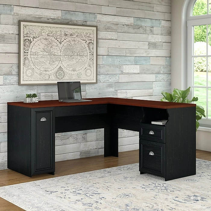 Bush Furniture Fairview L Shaped Desk, Antique Black/Hansen Cherry (WC53930-03K) - Image 3
