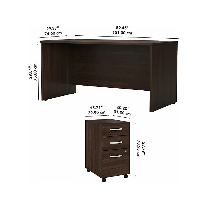 Bush Business Furniture Studio C 60" W Computer Desk With Mobile File Cabinet Bundle, Black Walnut (STC014BWSU) - Image 5
