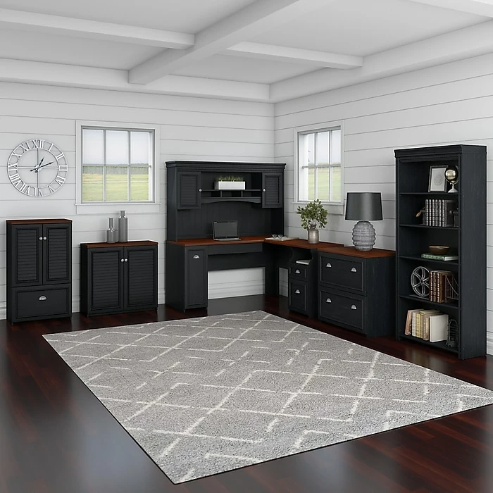 Bush Furniture Fairview L Shaped Desk, Antique Black/Hansen Cherry (WC53930-03K) - Image 6