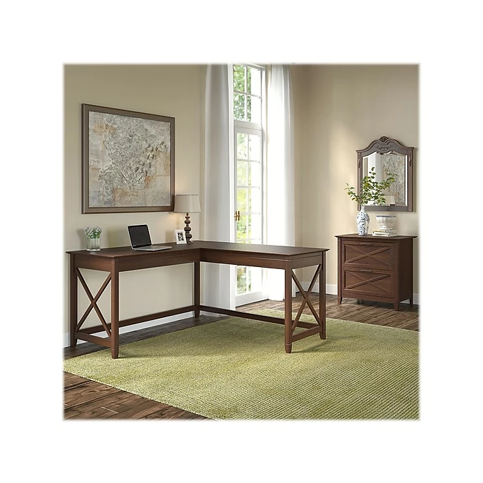 Bush Furniture Key West 60"W L-Shaped Desk Bundle, Bing Cherry (KWS014BC) - Image 2