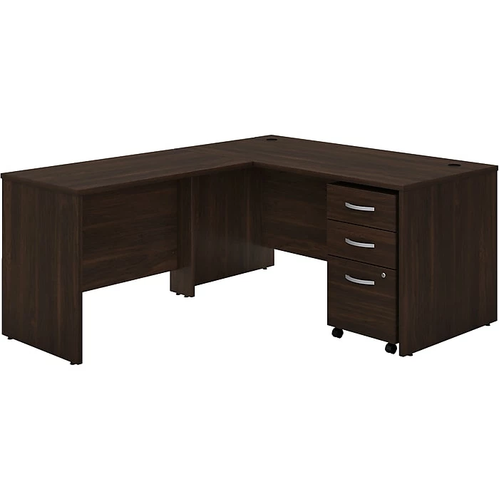 Bush Business Furniture Studio C 60" W L Shaped Desk With Mobile File Cabinet And 42" W Return Bundle, Black Walnut (STC008BWSU)