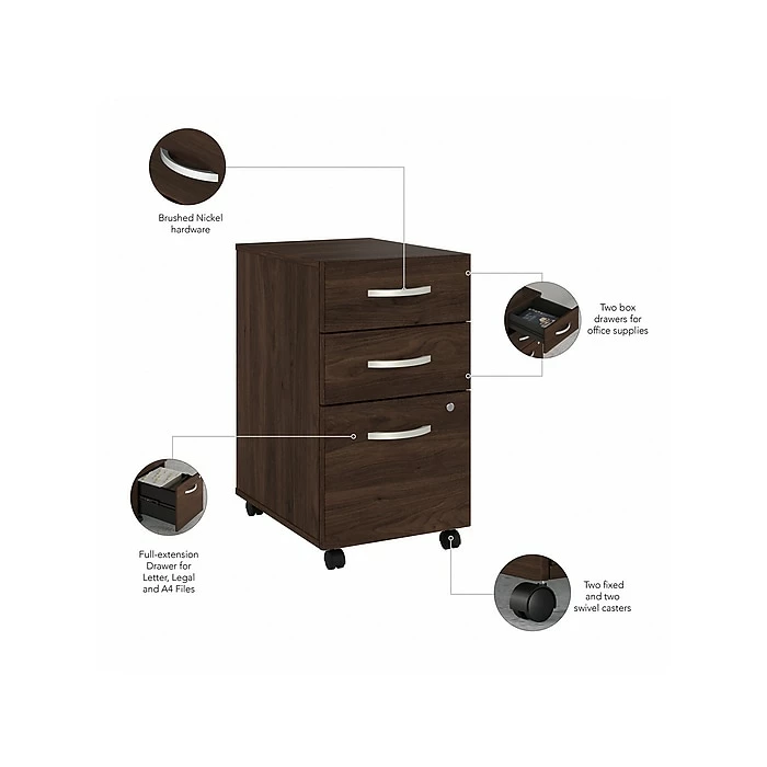 Bush Business Furniture Studio C 60" W L Shaped Desk With Mobile File Cabinet And 42" W Return Bundle, Black Walnut (STC008BWSU) - Image 4