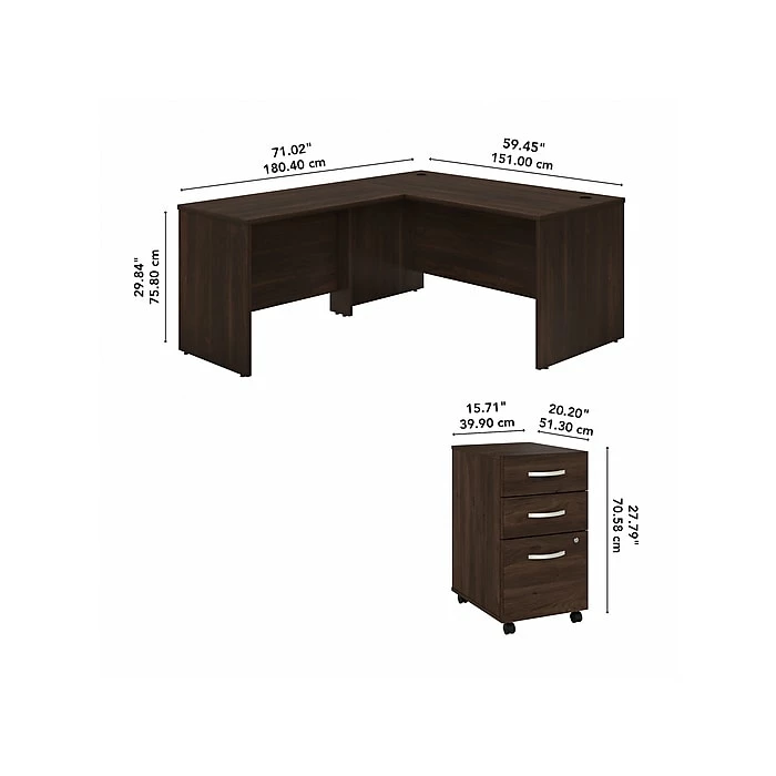 Bush Business Furniture Studio C 60" W L Shaped Desk With Mobile File Cabinet And 42" W Return Bundle, Black Walnut (STC008BWSU) - Image 5