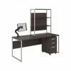 Bush Business Furniture Hybrid 72" W Computer Desk, Hutch, Mobile File Cabinet + Monitor Arm Bundle, Storm Gray (HYB019SGSU)