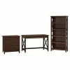 Bush Furniture Key West 48W Writing Desk With 2 Drawer Lateral File Cabinet And 5 Shelf Bookcase, Bing Cherry (KWS004BC)