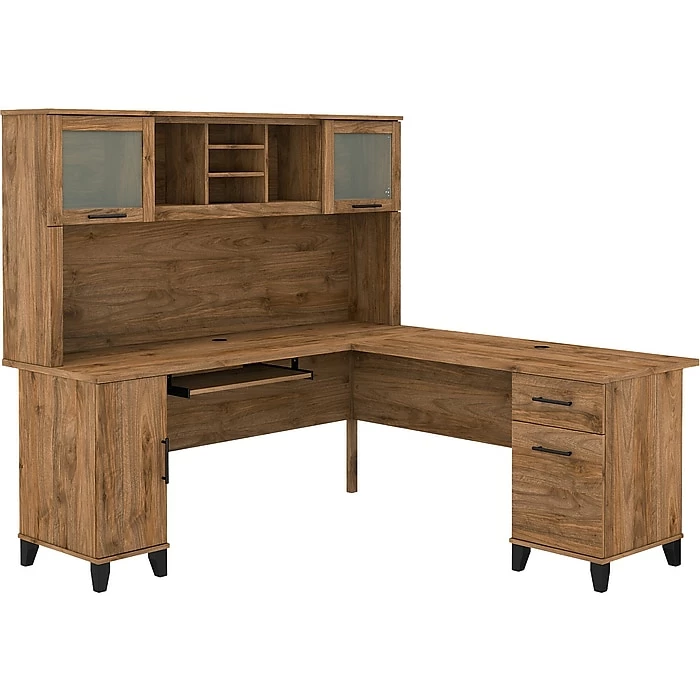 Bush Furniture Somerset 72" L-Shaped Desk With Hutch, Fresh Walnut (SET001FW)