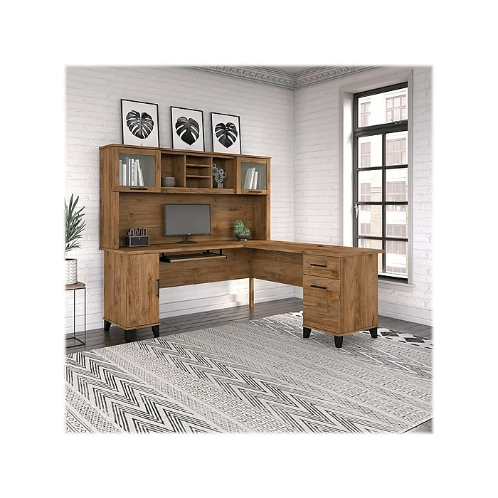 Bush Furniture Somerset 72" L-Shaped Desk With Hutch, Fresh Walnut (SET001FW) - Image 2