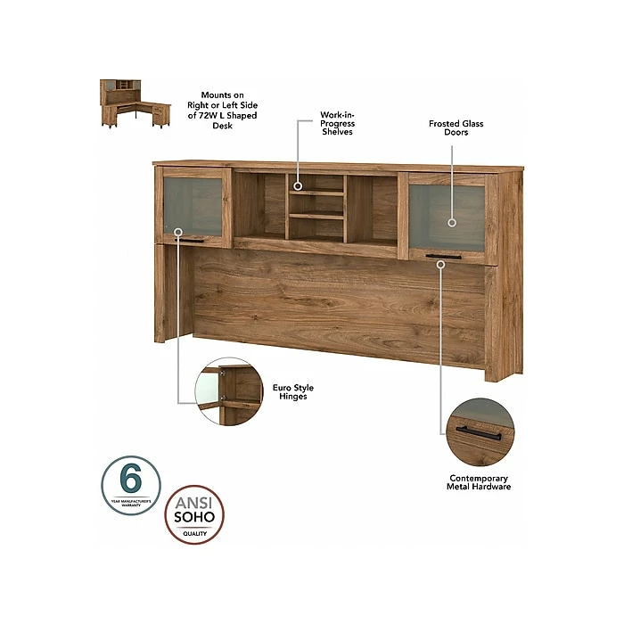 Bush Furniture Somerset 72" L-Shaped Desk With Hutch, Fresh Walnut (SET001FW) - Image 4