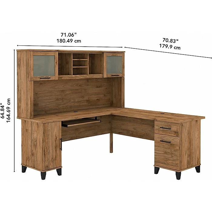 Bush Furniture Somerset 72" L-Shaped Desk With Hutch, Fresh Walnut (SET001FW) - Image 5