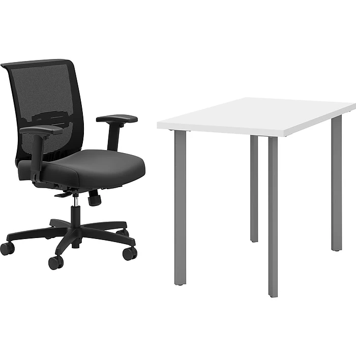 HON Coze 42" Table Desk With Convergence Task Chair, Designer White/Silver/Black (HCZ42DWPCNVCU10)