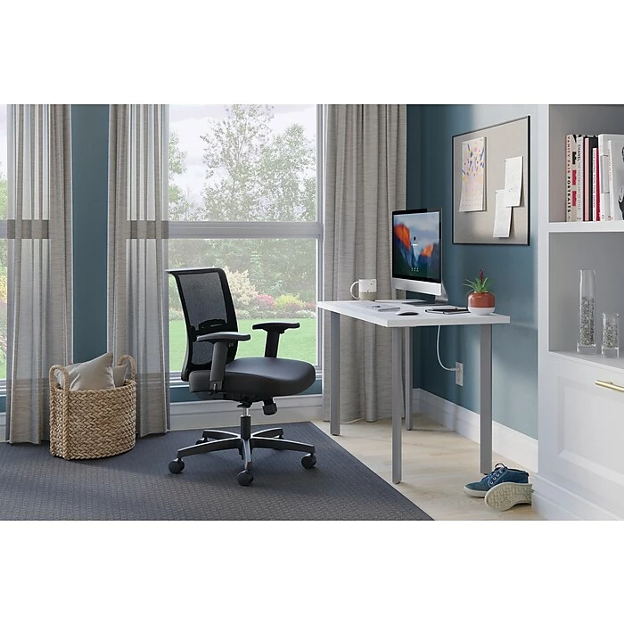 HON Coze 42" Table Desk With Convergence Task Chair, Designer White/Silver/Black (HCZ42DWPCNVCU10) - Image 9