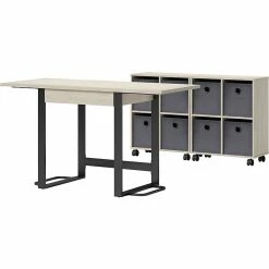 Whalen Springfield 54" Table Desk With Storage Cubes, Snow Maple (SPLS-SPMDBK-HW)