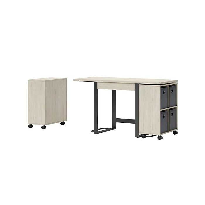 Whalen Springfield 54" Table Desk With Storage Cubes, Snow Maple (SPLS-SPMDBK-HW) - Image 2