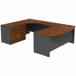 Bush Business Furniture Westfield Bow Front Left Handed U Shaped Desk With Lateral File Cabinet, Hansen Cherry (SRC019HCLSU)