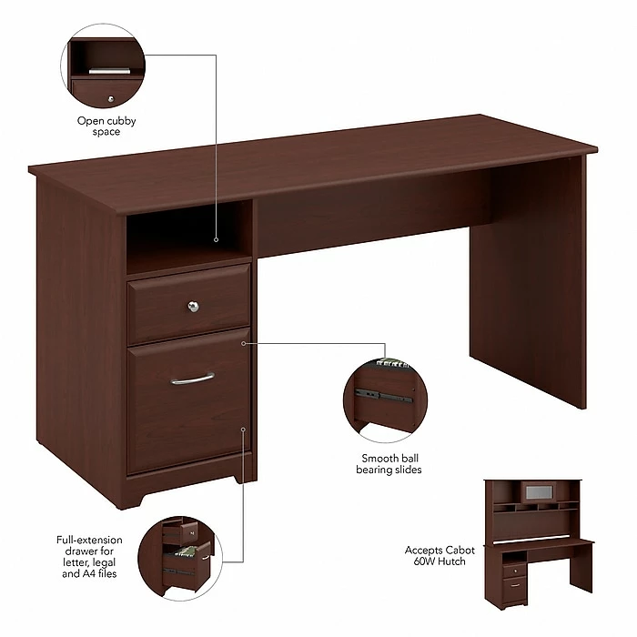 Bush Furniture Cabot 60W Computer Desk With Drawers, Harvest Cherry (WC31460-03) - Image 3