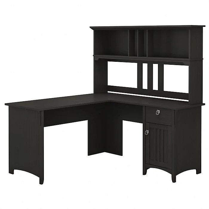Bush Furniture Salinas 60W L Shaped Desk With Hutch, Vintage Black (SAL004VB)