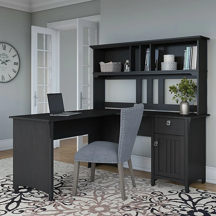 Bush Furniture Salinas 60W L Shaped Desk With Hutch, Vintage Black (SAL004VB) - Image 3