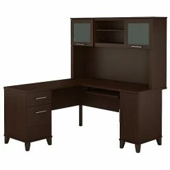 Bush Furniture Somerset 60W L Shaped Desk With Hutch, Mocha Cherry (SET002MR)