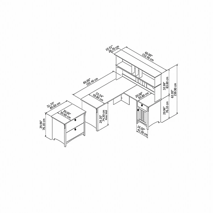 Bush Furniture Salinas 60W L Shaped Desk With Hutch And Lateral File Cabinet, Vintage Black (SAL005VB) - Image 4