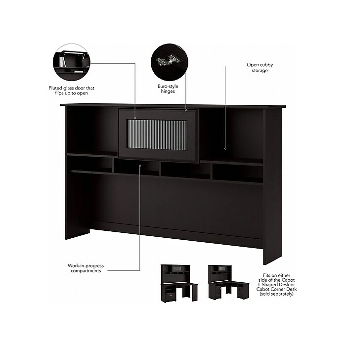 Bush Furniture Cabot 60"W L-Shaped Computer Desk With Hutch And 5-Shelf Bookcase, Espresso Oak (CAB011EPO) - Image 4